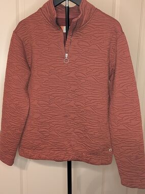 Burnt Orange Quarter-Zip Textured Pullover Sweatshirt